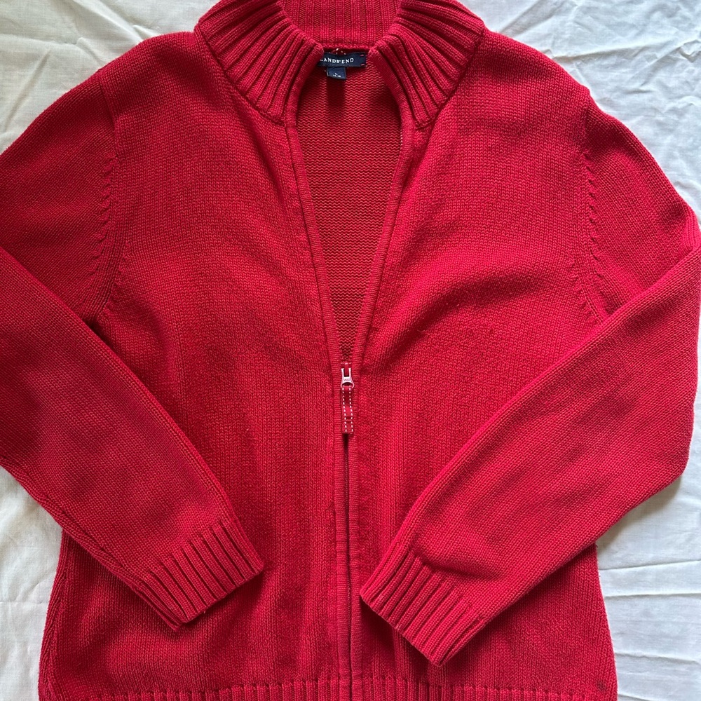 Lands' End Women's Red Zip-Up Cardigan - Picture 3 of 6